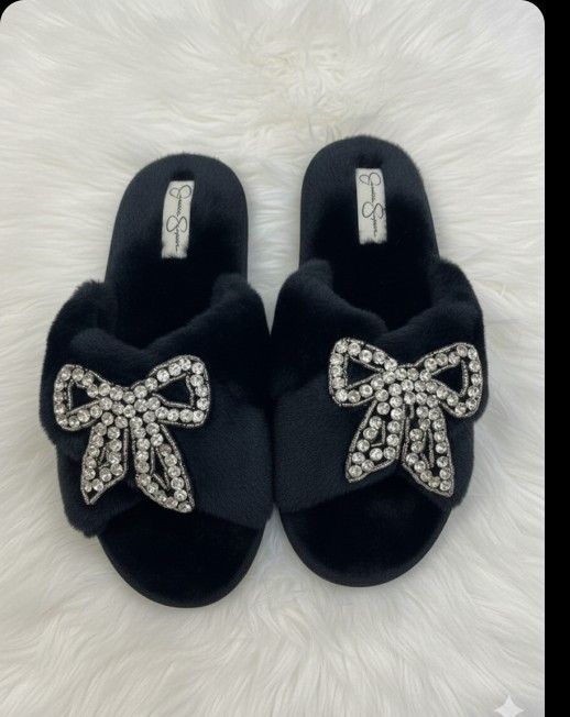 Jessica Simpson Rhinestone Bow Slippers Size 10
