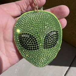 👽New! Alien Head w Crystals Keychain w Rhinestones & Tassel Purse Charm Gift Bag Included