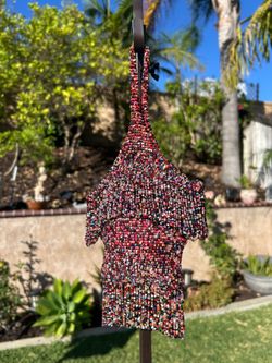 Vintage 12”  Multicolored Small Beaded Fringe Wristlet Purse Handbag - Red