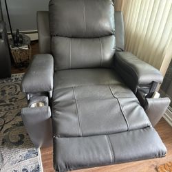 Grey Leather Sofa and Matching Recliner
