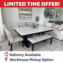 Modern 6 Piece Faux Marble Top Dining Table Set 