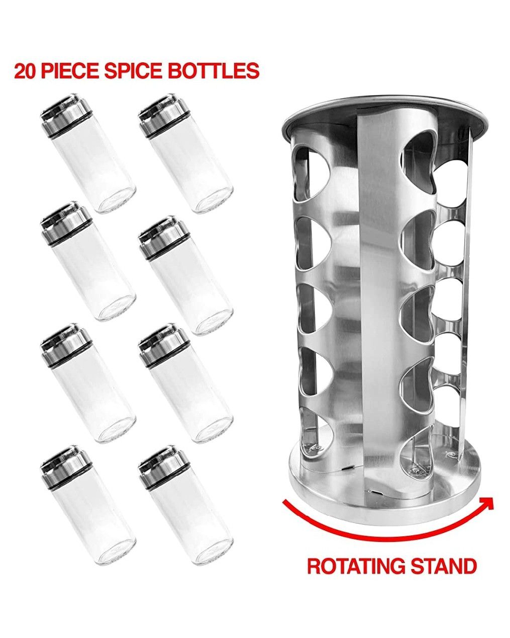 Spice Jars Steel Spice Rack with 20 galass jars