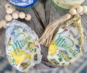 Handmade oyster shell ornaments – Missouri state/host  hostess gift
