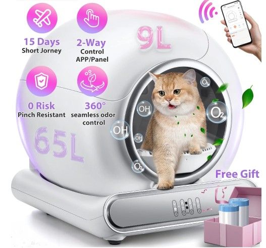 Famistar Automatic Cat Litter Box, Self Cleaning and Odor Removal Robot with Liner, 2.4G Wifi App
