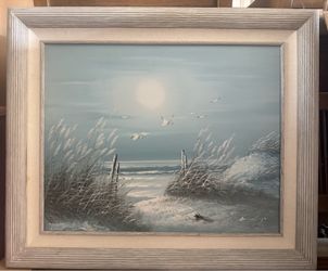 Original Signed Oil Painting — Coastal Seascape — Framed