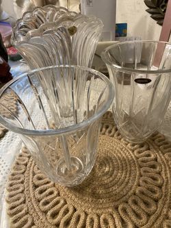 Crystal Glass Vase, And Pair Candle Shimney Shade  Crystal Too