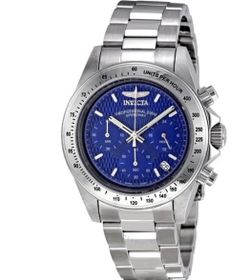 Invicta Men's Silver and Blue Stainless Steel Chronograph Watch