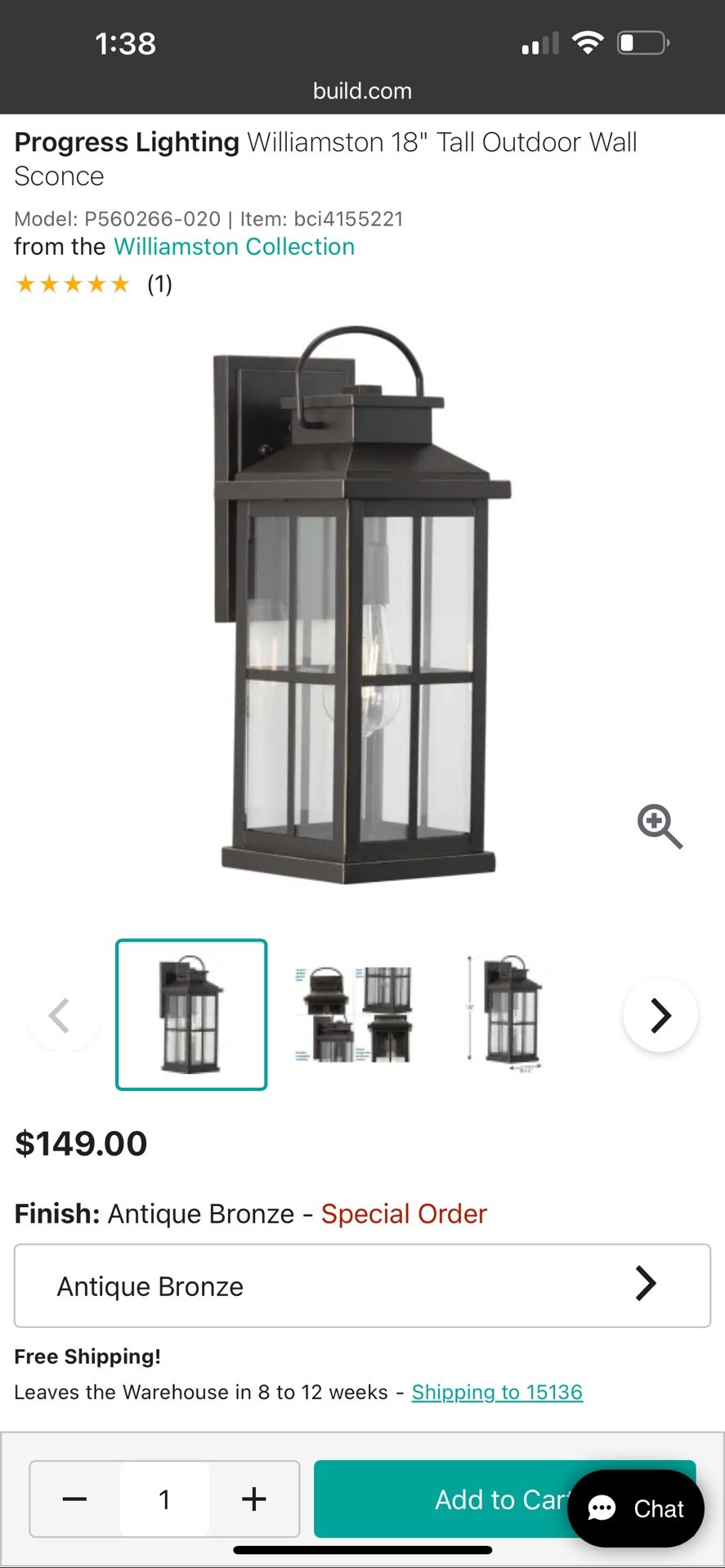 Progress Lighting Williamston 18" Tall Outdoor Wall Sconce