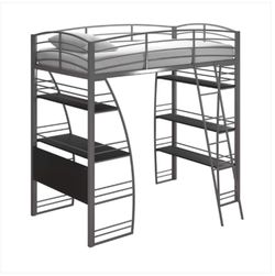 Twin Loft Bed with Integrated Desk and Shelves