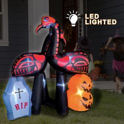 BLOWOUT FUN 5ft Halloween Inflatable Skeleton Flamingo Tombstone Decoration, LED Blow Up Lighted Decor Indoor Outdoor Holiday Art Decor Decorations. $