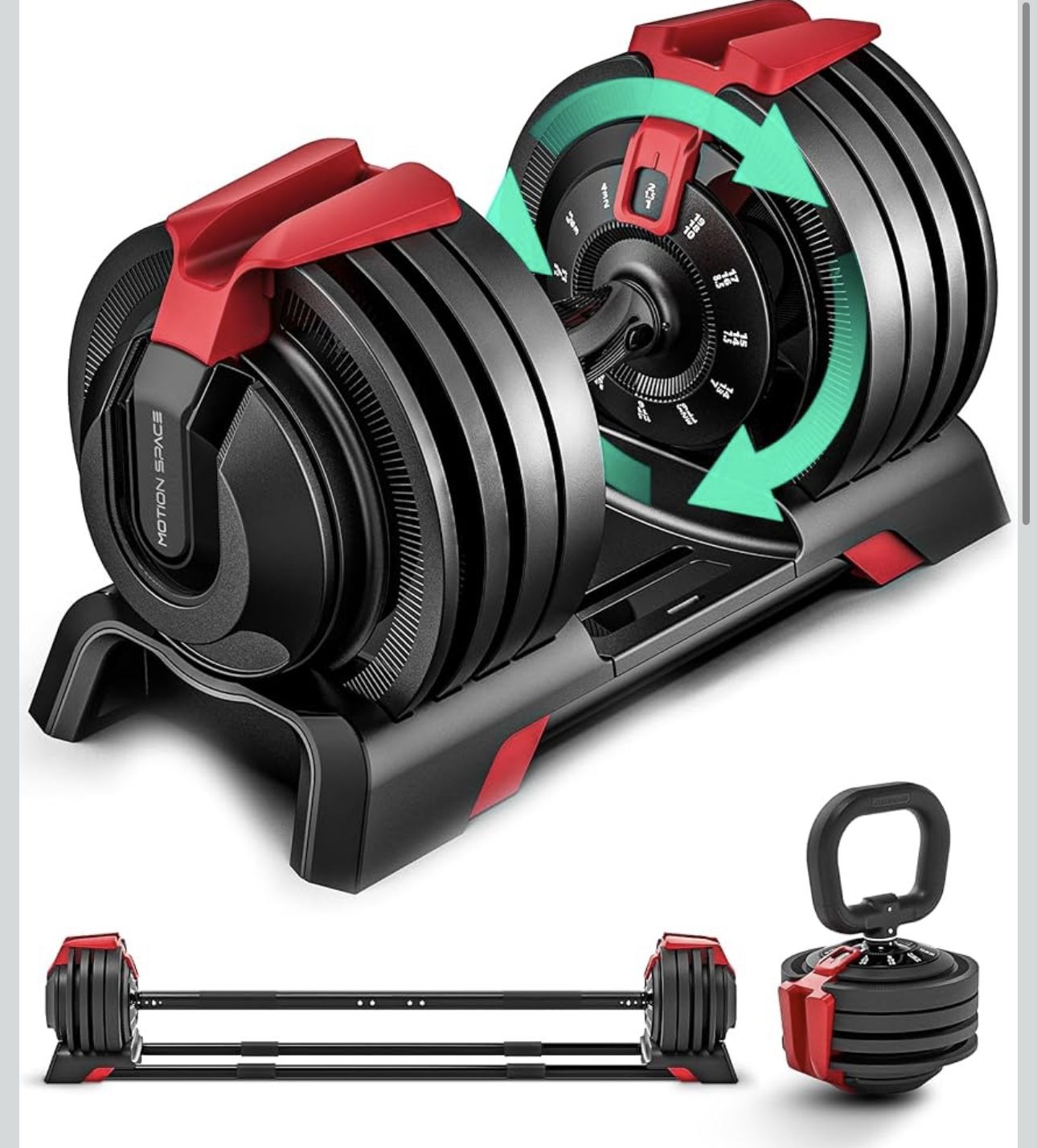 3-In-1 Adjustable Dumbbell Set, 54LBS Barbell Kettlebell with 12 Free Weights, 1-Sec Fast Adjustable, Premium Comfort Non-slip Metal Handle