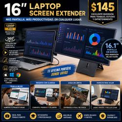 16" Monitor for Laptop, 360° Rotating, Plug &
