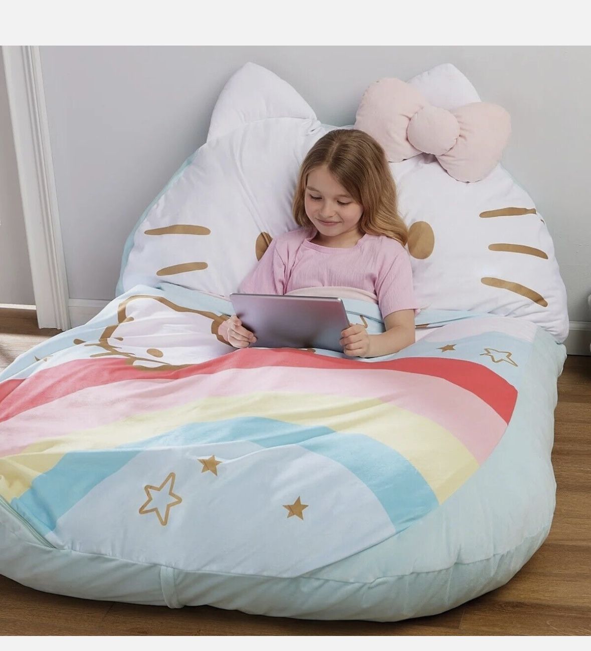 Hello Kitty Rainbow Floor Lounger - 47" x 69" Plush Kids Sleeping Bag Bed Seat