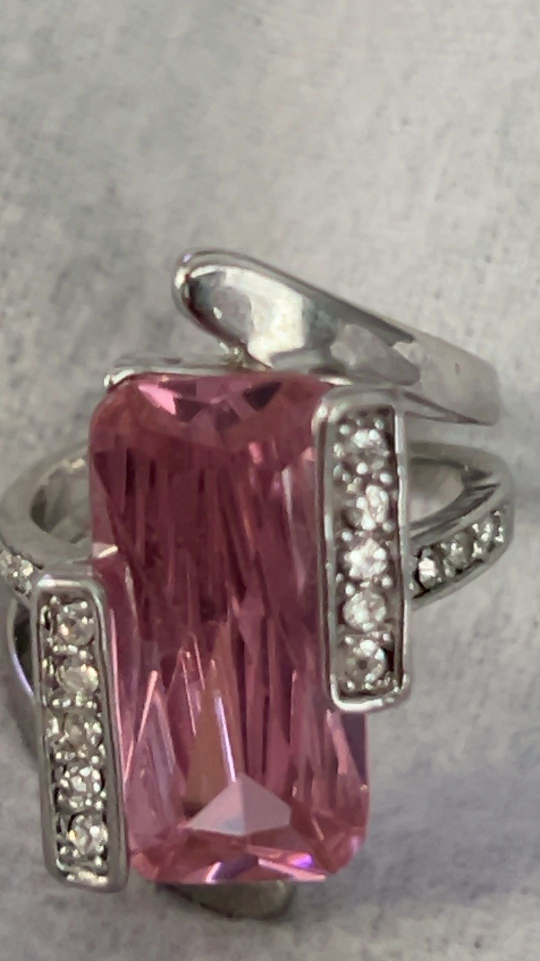 Silver Large Pink Topaz And Cz Stones