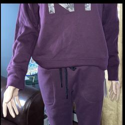 DKNY WOMEN EVERYDAY FLEECE HOODIE SET, COLOR BURGUNDY ,SIZE S