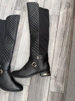 Black Quilted Knee-High Riding Boots