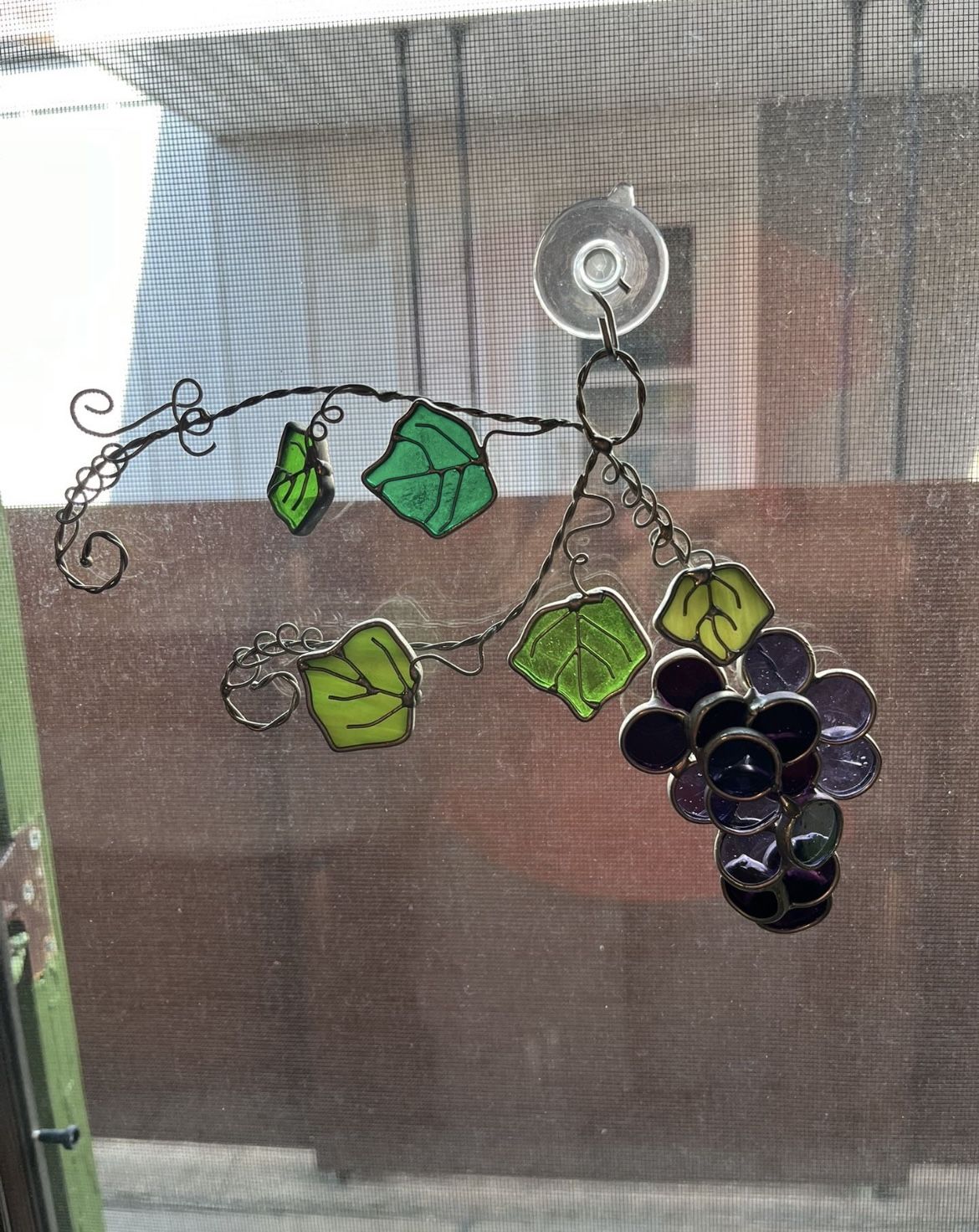 Hand Made Stained Glass Grapes And Vines Window Decor