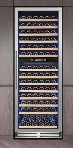 23.5 in Dual Zone Cellar Cooling Unit Wine Refrigerator in Silver 165Plus Bottles Wine Cooler with 2 Door Handles