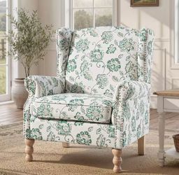 Retro White Nailhead Trim Upholstered High Back Accent Arm Chair with Rolled Arms and Solid Wood Legs for Living Room