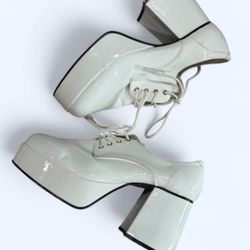Funtasma White Patent Platform Lace-Up Oxford Shoes