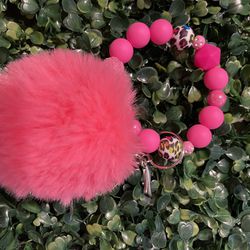 Hot Pink Silicone Wristlet Keychain 