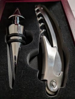Stainless Steel Wine Corkscrew, Bottle Opener and Stopper Set