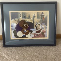 RARE DISNEY BEAUTY & THE BEAST FRAMED LITHOGRAPH "BELLE TAMES THE BEAST" NUMBERED CERTIFICATE 