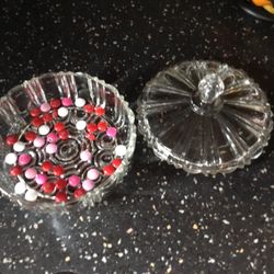GLASS CANDY DISH AND FRUIT BOWL