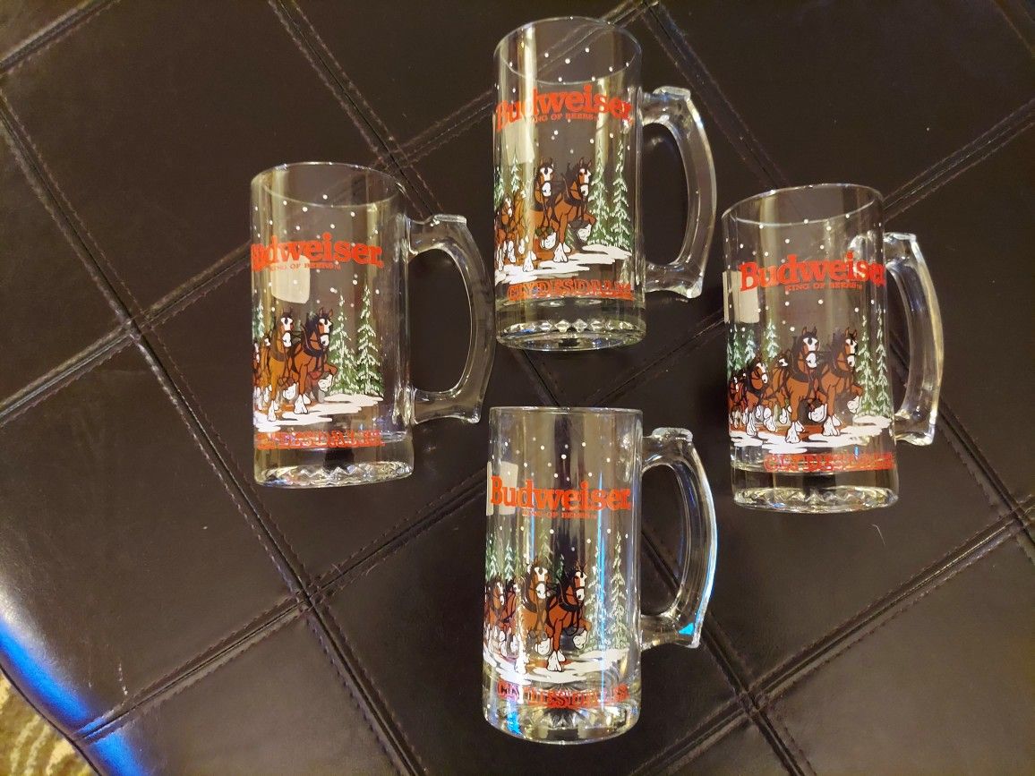 Four Vintage 1988 Budweiser Clydesdale mugs