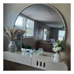 45x45 round wall mirror white metal frame