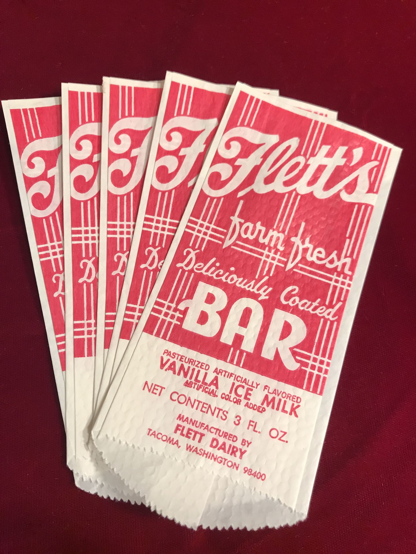 Vintage FLETT Ice Cream Bar Paper Covers TACOMA Dairy