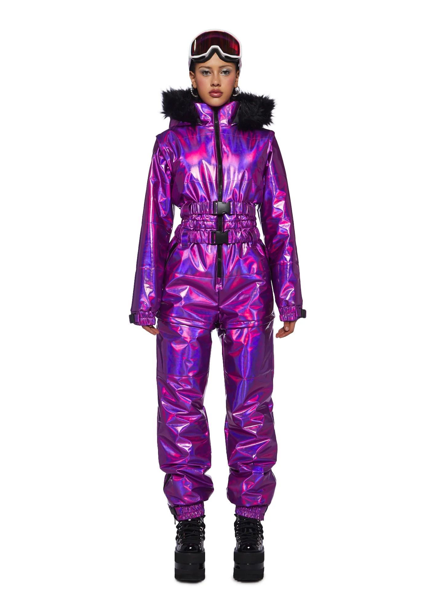 NWT Dolls Kill Club Exx Aurora Beam Snow Suit Iridescent