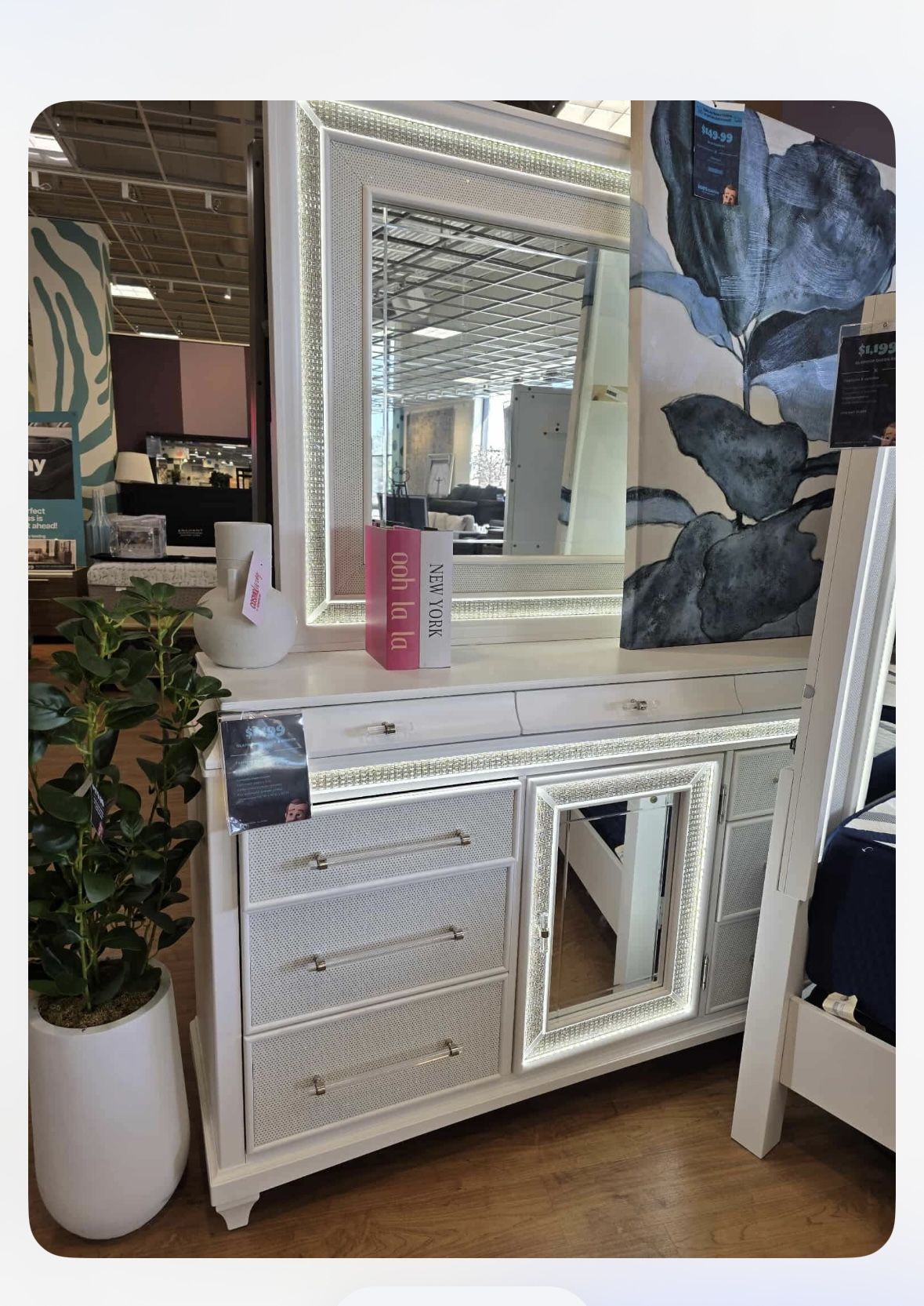 Queen Bedroom Set Drawers LED Glitter