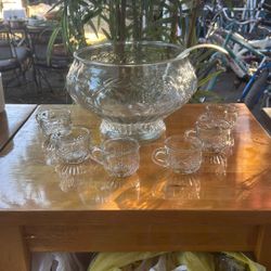 VTG Anchor hocking Punchbowl & 6 Glass Cups