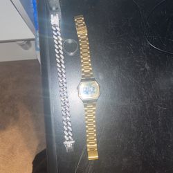 Rapper Chain Bracelet. Women Bracelets, Necklaces. Gold Watch. Ring (total for $20) 