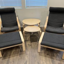 Cozy IKEA Lounge Set – 2 Chairs, Ottomans & Tables