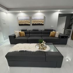 4 Piece White/gray Couch Set With Lights