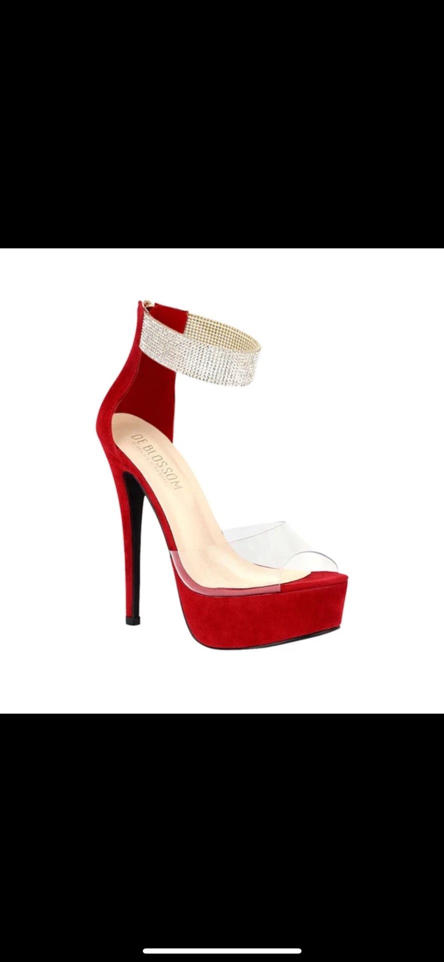 Red rhinestone heels