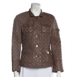 Tory Burch Women’s Brown Quilty Leather Jacket Pre-owned Size 8 