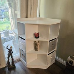 White Corner Cubby Storage With Baskets