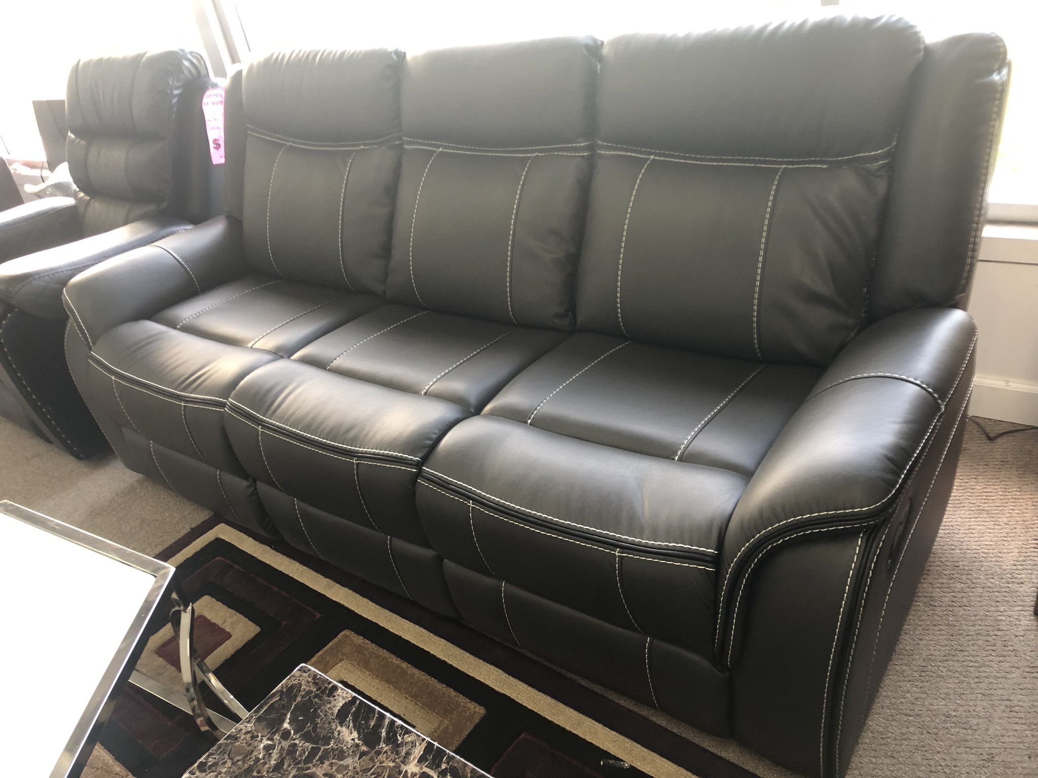 Gray Recliner Sofa Durable Leather