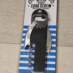 NEW - Pirate Cork Screw Bottle Wine Opener w/ Foil cutter