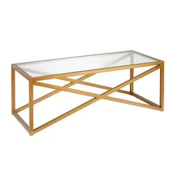 Calix 46 in. Brass Large Rectangle Tempered Glass Coffee Table