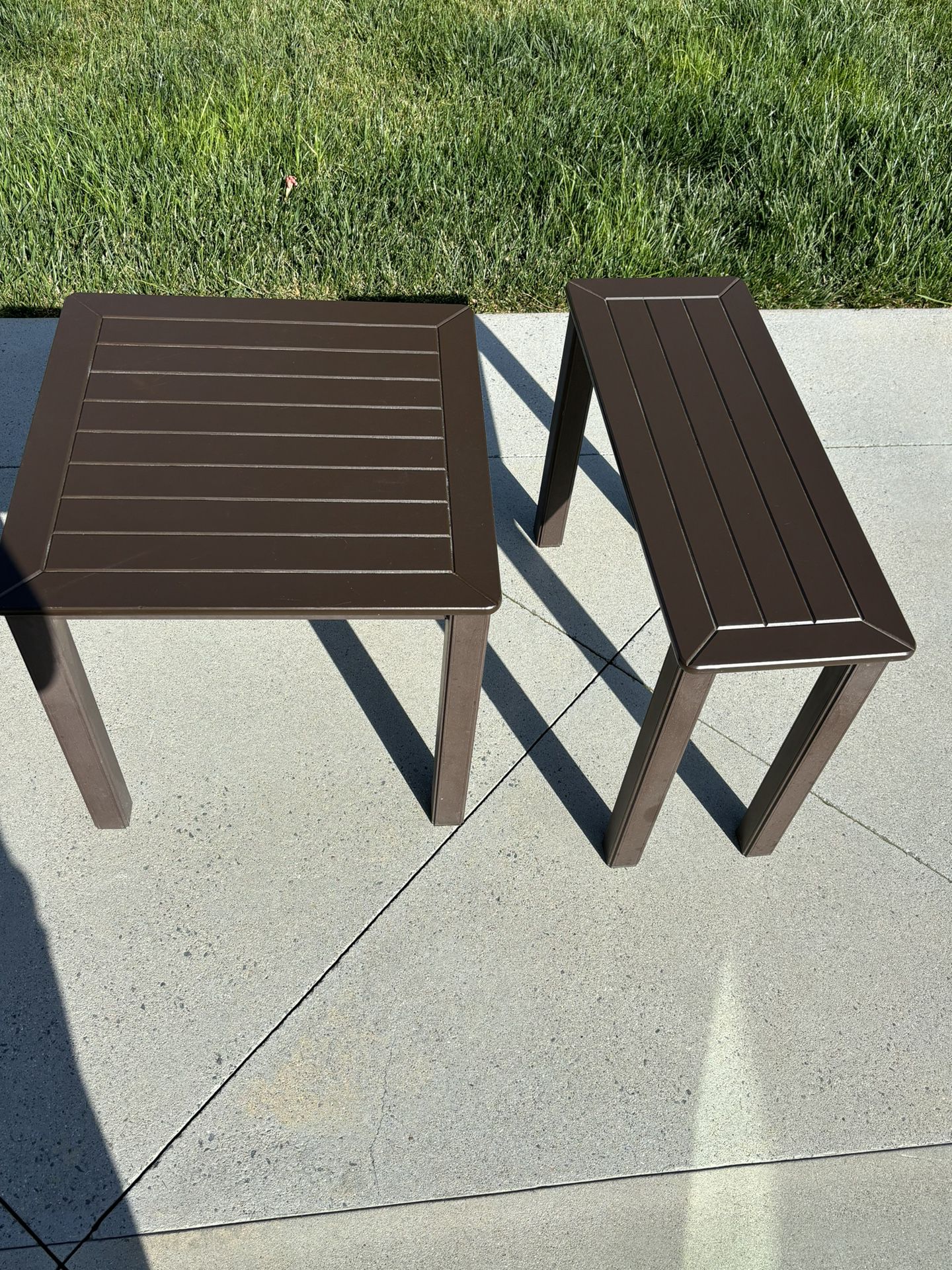 2 Brown Outdoor Tables 
