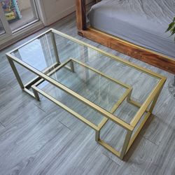 Large Glass Coffee Table with Gold Metal Frame