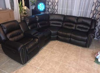 Black Leather Sectional with Recliners $1199