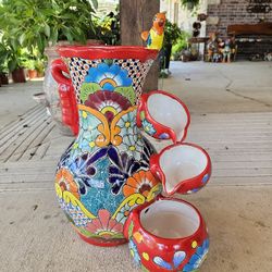 Red Talavera Water Fountain. Clay Pots, Planters,Pottery,Plants.