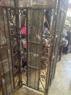Vintage 1970s wicker rattan folding screen room divider 72 by 60