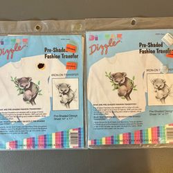Vintage 1989 DIY Dizzle Art Pre Shaded Iron On Fashion Transfer Koala Bear 2 Pk