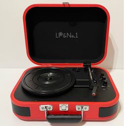 LP&No.1 Portable Record Player Turntable Red Suitcase With Power Cord TESTED/WORKING